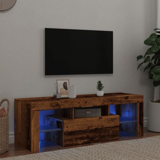 Berkfield Home TV Cabinet with LED Lights Old Wood 120x36.5x40 cm Engineered Wood in Brown - image 1