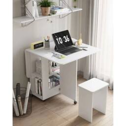 VOGREX Folding Dining Table & 4 Chairs Storage Shelf Drop Leaf - White - Size: 100 cm x 80 cm - thumbnail 6
