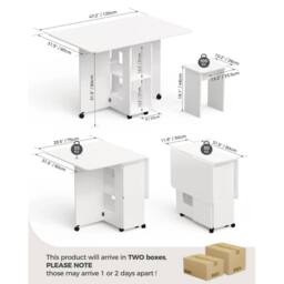 VOGREX Folding Dining Table & 4 Chairs Storage Shelf Drop Leaf - White - Size: 100 cm x 80 cm