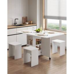 VOGREX Folding Dining Table & 4 Chairs Storage Shelf Drop Leaf - White - Size: 100 cm x 80 cm - thumbnail 2
