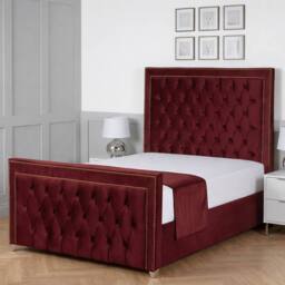 Living Comfort Bedz Metro Plush Velvet Upholstered Bed Slatted Base with 48Inch Headboard in Maroon - Size: Single - thumbnail 1