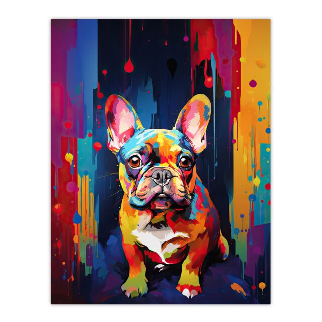 "Artery8 Wall Art Print French Bulldog Dog Lover Gift Pet Portrait Colourful Neon Artwork Painting Poster - Size: W18"" x H24""" - image 1