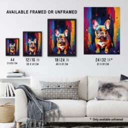 "Artery8 Wall Art Print French Bulldog Dog Lover Gift Pet Portrait Colourful Neon Artwork Painting Poster - Size: W18"" x H24""" - thumbnail 3