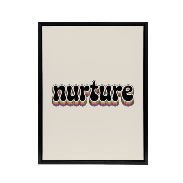 "Artery8 Nurture Colourful Retro Rainbow Font Typography Framed Canvas Art in Beige - Size: W12"" x H16""" - image 1