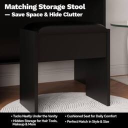 London Boutique Dressing Table & Stool Set Makeup Desk w/ Charging Station & LED Light in Black - thumbnail 7