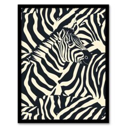 Artery8 Wall Art Print Zebra in Stripes Animal Pattern Art Framed Poster in Black - Size: A4 - thumbnail 1