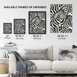 Artery8 Wall Art Print Zebra in Stripes Animal Pattern Art Framed Poster in Black - Size: A4 - thumbnail 3
