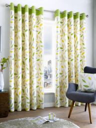 Fusion 'Beechwood' Leaf Trail Pair of 100% Cotton Eyelet Curtains in Green - Size: 229 cm width x 183 cm drop