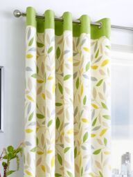Fusion 'Beechwood' Leaf Trail Pair of 100% Cotton Eyelet Curtains in Green - Size: 229 cm width x 183 cm drop - thumbnail 2
