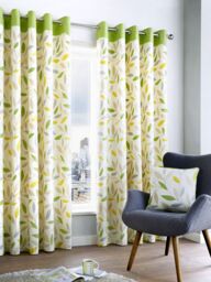 Fusion 'Beechwood' Leaf Trail Pair of 100% Cotton Eyelet Curtains in Green - Size: 229 cm width x 183 cm drop - thumbnail 4