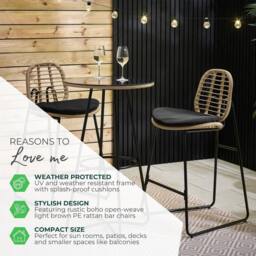 FurnitureboxUK Belize Rattan Outdoor Bar Set with Cushions in Black - thumbnail 7