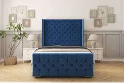 "Sloomy Luthor Plush Bed Frame With 50"" Upholstered Wingback Headboard in Navy - Size: Single" - thumbnail 1