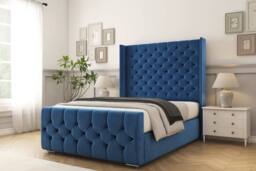 "Sloomy Luthor Plush Bed Frame With 50"" Upholstered Wingback Headboard in Navy - Size: Single" - thumbnail 2