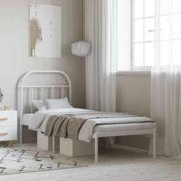 Berkfield Home Metal Bed Frame with Headboard White 75x190 cm Small Single - thumbnail 2
