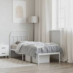 Berkfield Home Metal Bed Frame with Headboard White 75x190 cm Small Single - thumbnail 4