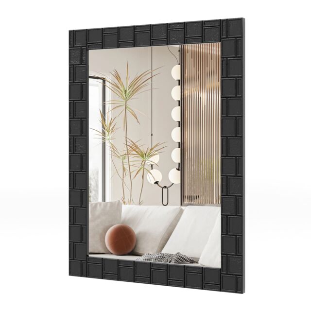 Costway Wooden Framed Wall Mirror 80 x 60 cm Bathroom Rectangular Mirror in Black - image 1