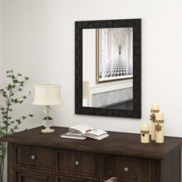 Costway Wooden Framed Wall Mirror 80 x 60 cm Bathroom Rectangular Mirror in Black - thumbnail 4