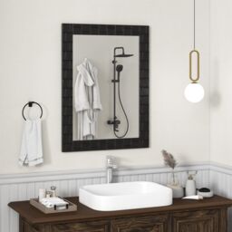 Costway Wooden Framed Wall Mirror 80 x 60 cm Bathroom Rectangular Mirror in Black - thumbnail 5