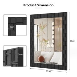 Costway Wooden Framed Wall Mirror 80 x 60 cm Bathroom Rectangular Mirror in Black - thumbnail 2