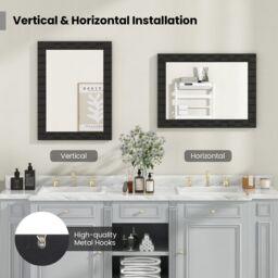 Costway Wooden Framed Wall Mirror 80 x 60 cm Bathroom Rectangular Mirror in Black - thumbnail 6
