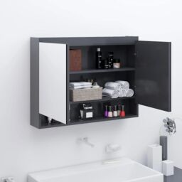 Berkfield Home Bathroom Mirror Cabinet 80x15x60 cm MDF Grey - Size: 80 x 15 x 60 cm - thumbnail 1