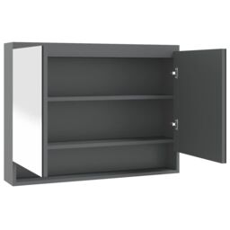 Berkfield Home Bathroom Mirror Cabinet 80x15x60 cm MDF Grey - Size: 80 x 15 x 60 cm - thumbnail 2
