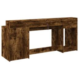 Berkfield Home Soft Desk with LED Lights Smoked Oak 200x55x91 cm Engineered Wood in Brown - Size: 200 x 55 x 91 cm - thumbnail 8