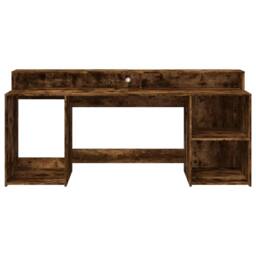 Berkfield Home Soft Desk with LED Lights Smoked Oak 200x55x91 cm Engineered Wood in Brown - Size: 200 x 55 x 91 cm - thumbnail 6