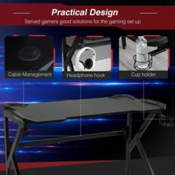 NESTLUNE Spacious Gaming Desk Home Racing w/ Steel Frame in Black - Size: 100 cm x 15 cm - thumbnail 6