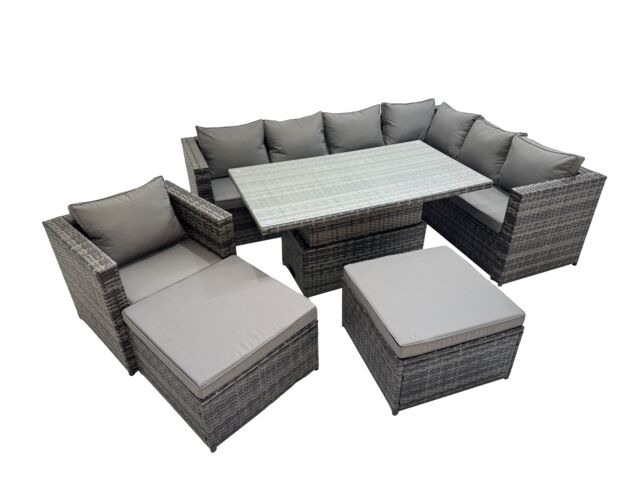 Fimous 9 Seater Rattan Corner Sofa Sets with Chair 2 Big Stools in Dark Grey - image 1