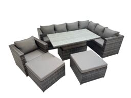Fimous 9 Seater Rattan Corner Sofa Sets with Chair 2 Big Stools in Dark Grey - thumbnail 1