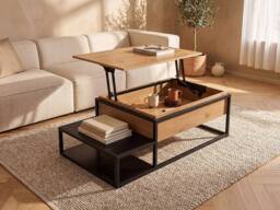 Vente-unique Coffee Table With Lift - Up Top - MDF & Metal - Natural & Black - thumbnail 3