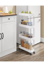 Living and Home Slim Standing 4-Tier Corner Storage Rack Shelf Plastic for Kitchen Bathroom in White - thumbnail 4
