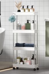Living and Home Slim Standing 4-Tier Corner Storage Rack Shelf Plastic for Kitchen Bathroom in White - thumbnail 1