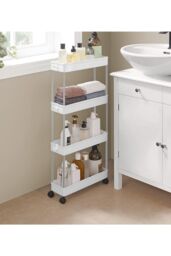 Living and Home Slim Standing 4-Tier Corner Storage Rack Shelf Plastic for Kitchen Bathroom in White - thumbnail 2