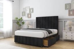 "Comfort Beds Lorenzo Naples Divan Base 2 Drawers - 26"" Headboard-Footboard in Black - Size: Single"