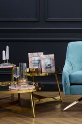 Orsina Stylish Set Of 2 Round Tables, Raised Edges Side Table By Couch For Livingroom, Secured Storage Lounge Table in Gold - thumbnail 4