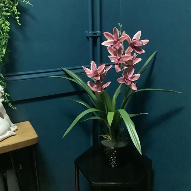 Leaf 50cm Dark Pink Artificial Orchid in Ceramic Planter - image 1