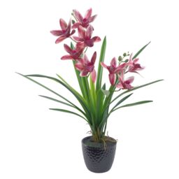 Leaf 50cm Dark Pink Artificial Orchid in Ceramic Planter - thumbnail 2