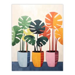 "Artery8 Wall Art Print Trio of Colourful Monstera Cheese Plant Pots Botanical Oil Painting Poster - Size: W18"" x H24""" - thumbnail 1