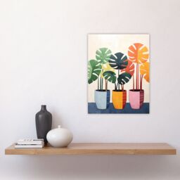 "Artery8 Wall Art Print Trio of Colourful Monstera Cheese Plant Pots Botanical Oil Painting Poster - Size: W18"" x H24""" - thumbnail 4