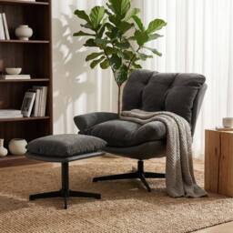 HOMCOM Accent Chair with Footstool, Modern Swivel Lounge Chair, Dark Grey - Size: Armchair
