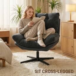 HOMCOM Accent Chair with Footstool, Modern Swivel Lounge Chair, Dark Grey - Size: Armchair - thumbnail 5