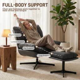 HOMCOM Accent Chair with Footstool, Modern Swivel Lounge Chair, Dark Grey - Size: Armchair - thumbnail 4