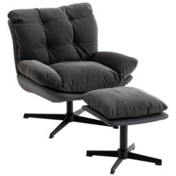HOMCOM Accent Chair with Footstool, Modern Swivel Lounge Chair, Dark Grey - Size: Armchair - thumbnail 2