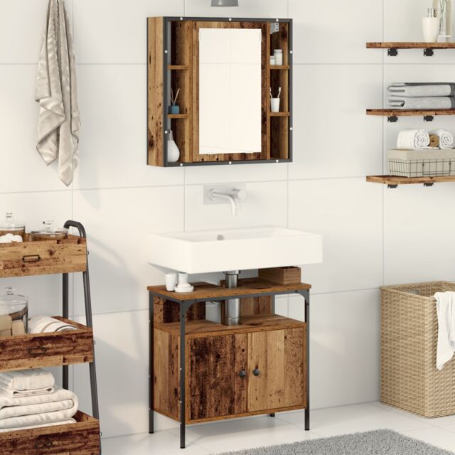 Berkfield Home 2 Piece Bathroom Furniture Set Old Wood Engineered Wood in Brown - image 1