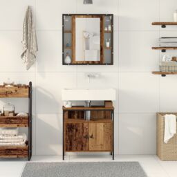 Berkfield Home 2 Piece Bathroom Furniture Set Old Wood Engineered Wood in Brown - thumbnail 4