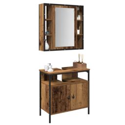 Berkfield Home 2 Piece Bathroom Furniture Set Old Wood Engineered Wood in Brown - thumbnail 3