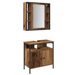 Berkfield Home 2 Piece Bathroom Furniture Set Old Wood Engineered Wood in Brown - thumbnail 2