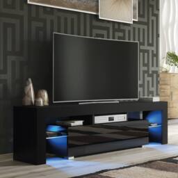 Creative Furniture Aria TV Unit 160cm - Black with Gloss Doors & LED Lights
